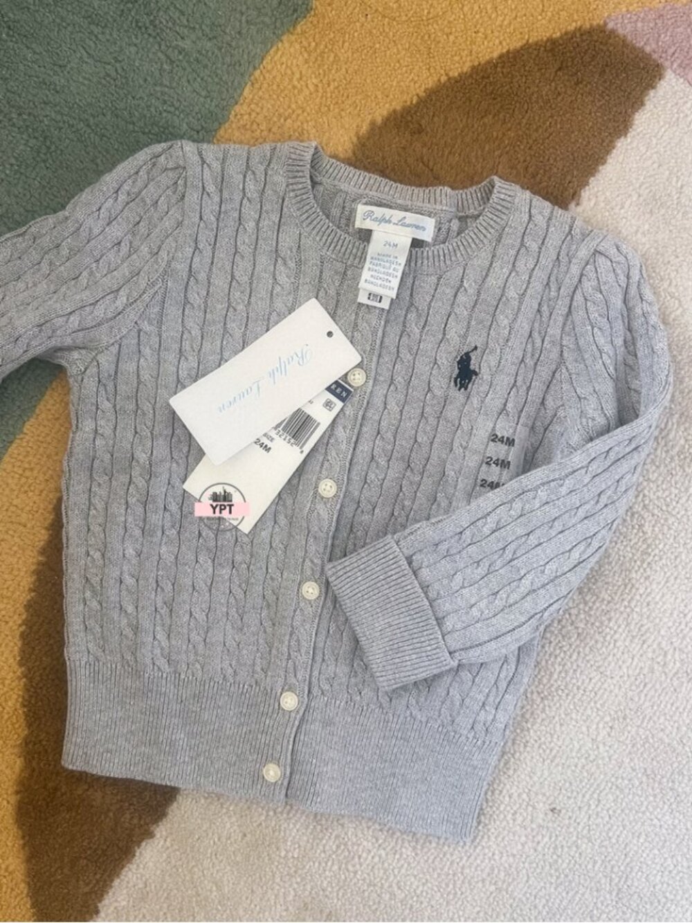 Polo Ralph Lauren Baby Girls Cable-Knit Cotton Cardigan - Grey / 24M